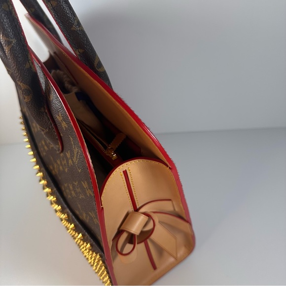 Louis Vuitton Monogram Calf Hair Spikes Iconoclasts Christian Louboutin Tote Red - Picture 7 of 16